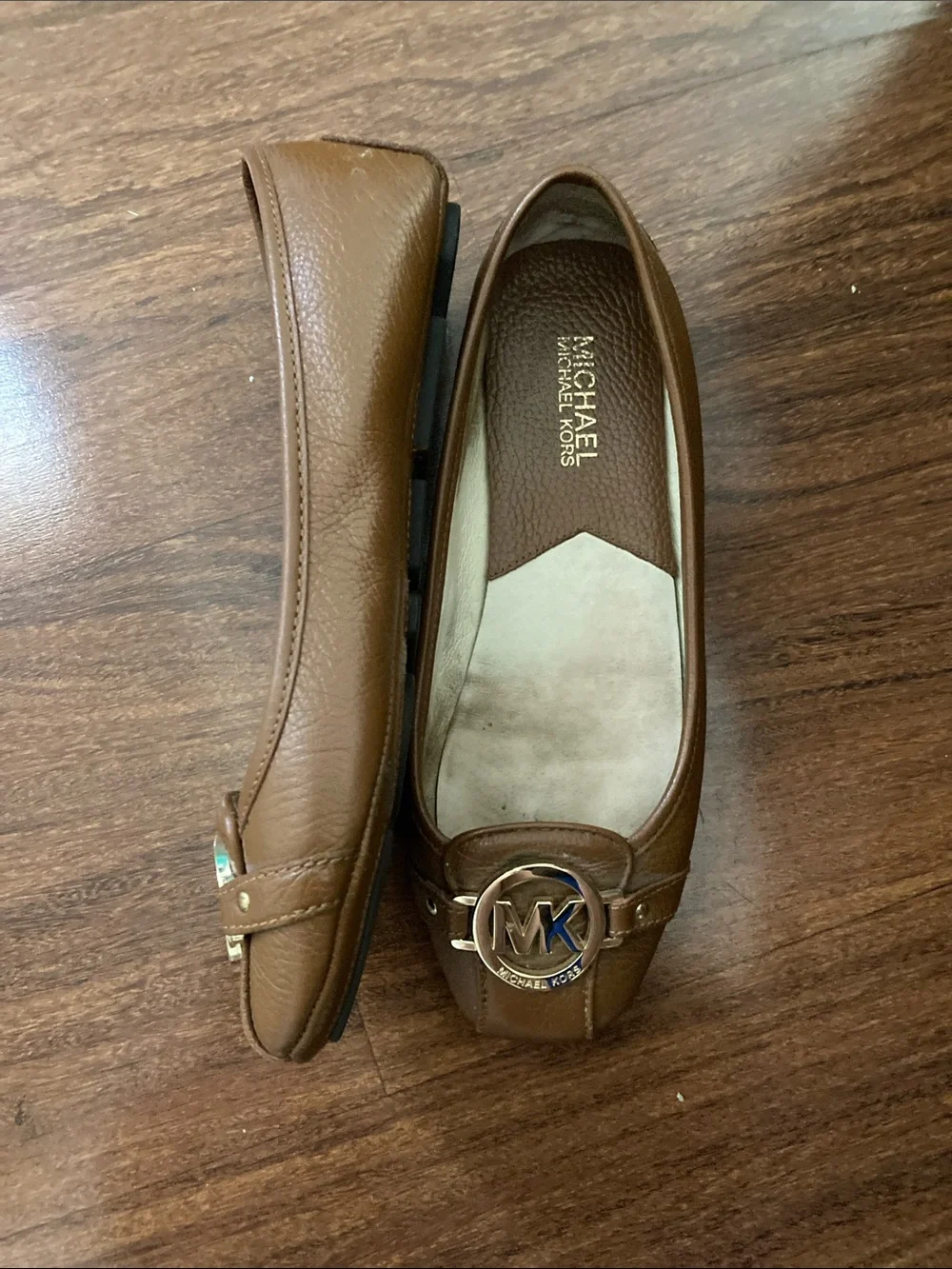 Michael Kors Tan Leather MK Logo Ballet Flats Sz 8